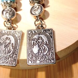 Handmade "The World" Tarot Card Dangle Earrings With Hypoallergenic 925 Hooks